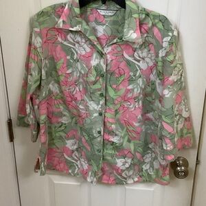 Allison Daley Pink and Green Floral Button-Down Shirt